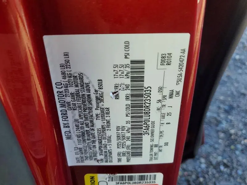 2013 FORD FUSION SE HYBRID  