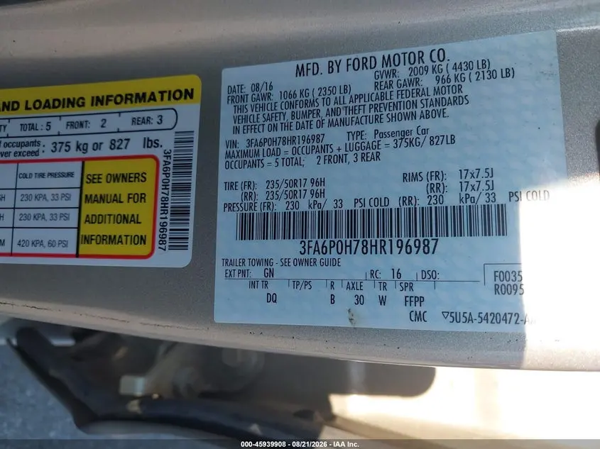 2017 FORD FUSION SE
