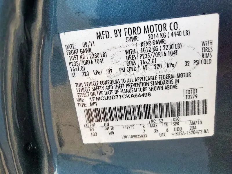 2012 FORD ESCAPE XLT  