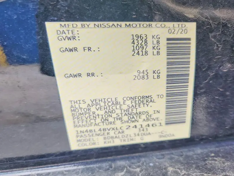 2020 NISSAN ALTIMA S  