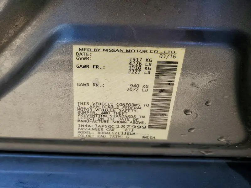 2016 NISSAN ALTIMA 2.5 S  