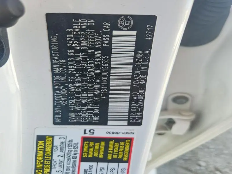 2018 TOYOTA CAMRY LE  