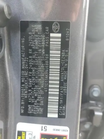 2022 TOYOTA CAMRY LE  