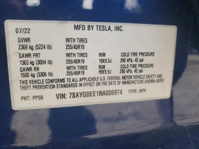 2022 TESLA MODEL Y   