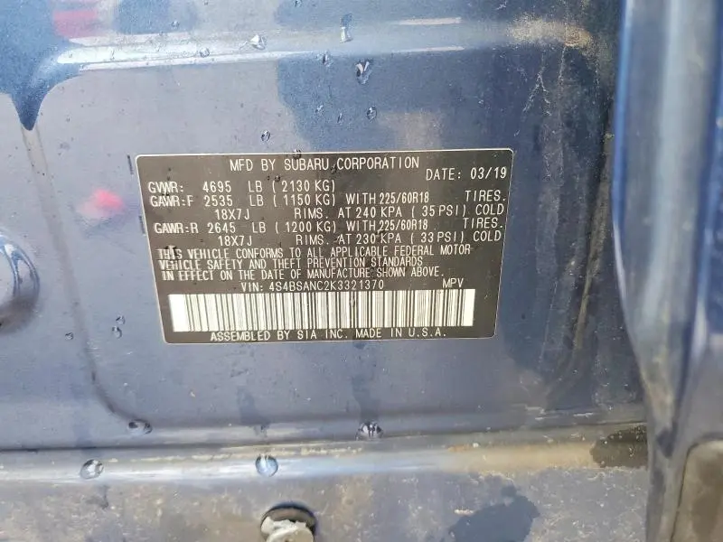 2019 SUBARU OUTBACK 2.5I LIMITED  