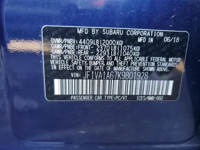 2019 SUBARU WRX   