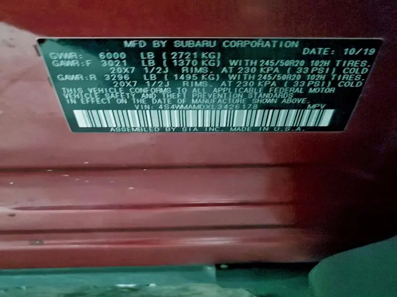 2020 SUBARU ASCENT LIMITED  