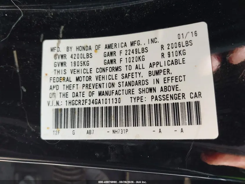 2016 HONDA ACCORD LX