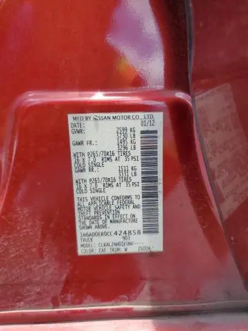 2012 NISSAN FRONTIER S  