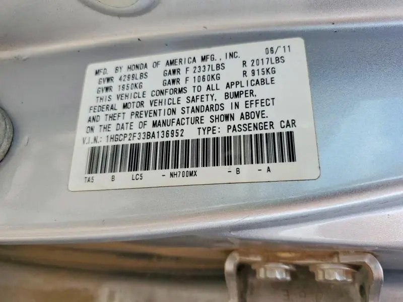 2011 HONDA ACCORD LX  