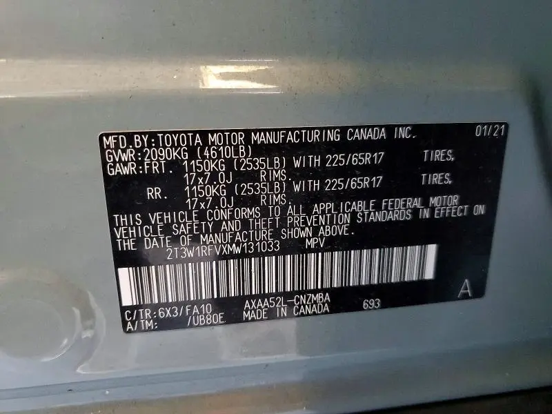 2021 TOYOTA RAV4 XLE  