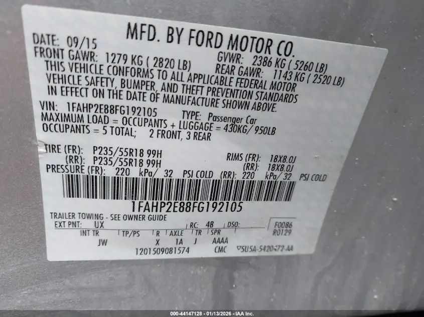 2015 FORD TAURUS SEL