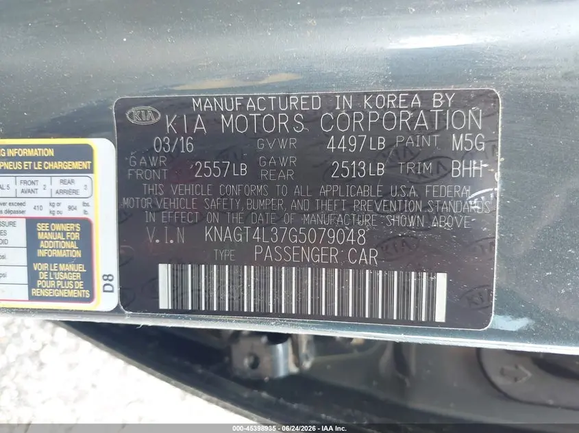 2016 KIA OPTIMA LX