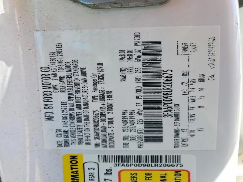 2020 FORD FUSION TITANIUM  