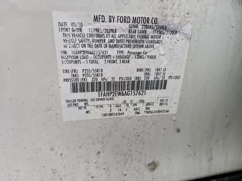 2010 FORD TAURUS SEL  