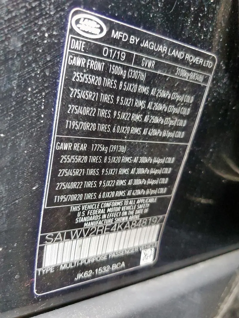 2019 LAND ROVER RANGE ROVER SPORT SUPERCHARGED AUTOBIOGRAPHY  