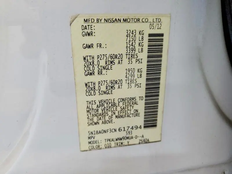 2012 NISSAN ARMADA PLATINUM  