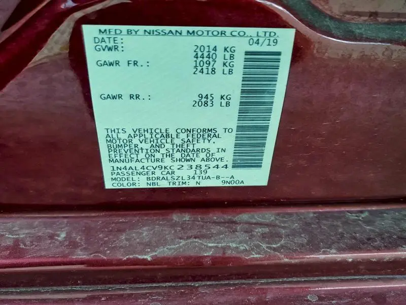 2019 NISSAN ALTIMA SR  