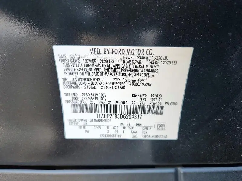 2013 FORD TAURUS LIMITED  