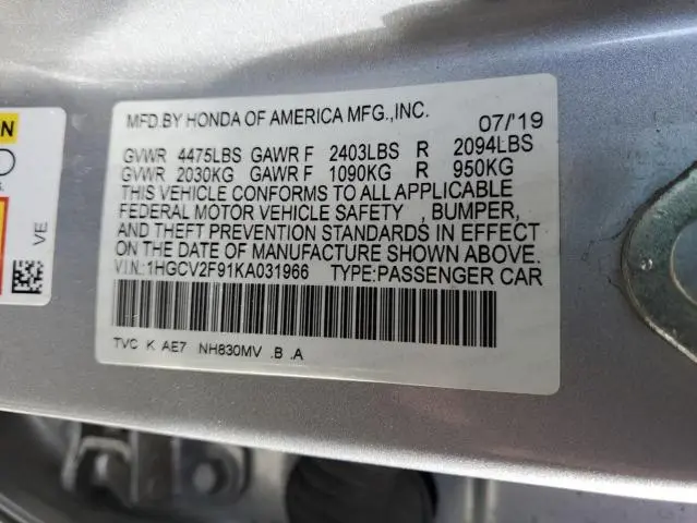 2019 HONDA ACCORD TOURING  