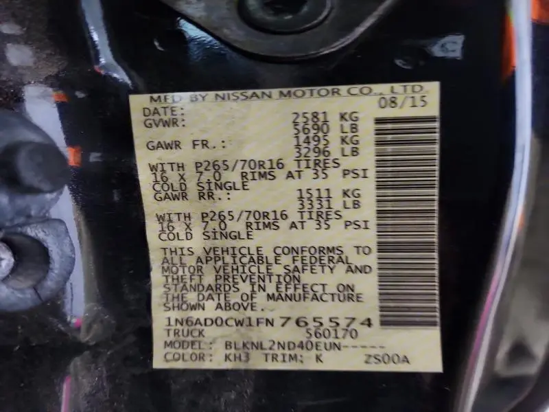 2015 NISSAN FRONTIER SV  