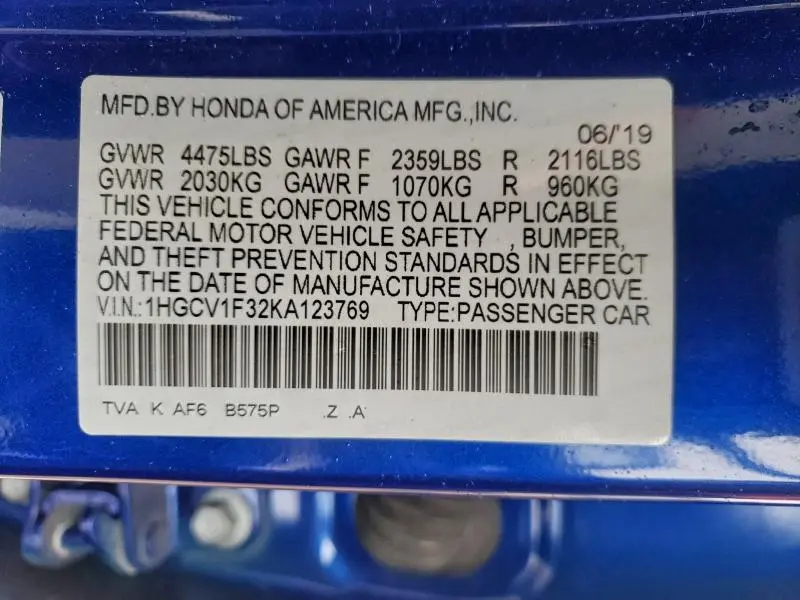 2019 HONDA ACCORD SPORT  