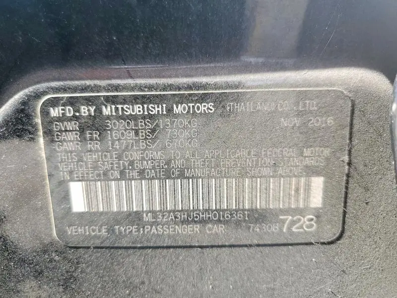 2017 MITSUBISHI MIRAGE ES  