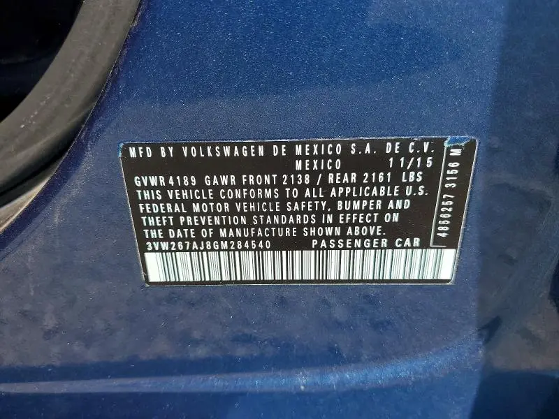 2016 VOLKSWAGEN JETTA S  