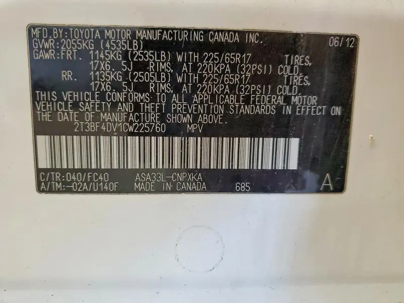 2012 TOYOTA RAV4 BASE  