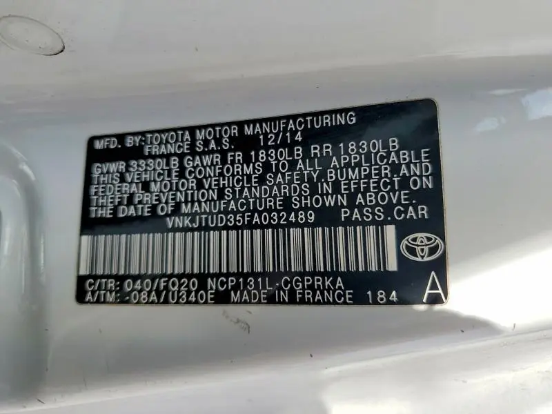 2015 TOYOTA YARIS 3-DOOR L  