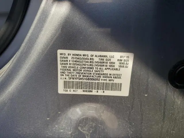 2016 HONDA PILOT EXL  