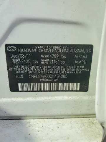 2012 HYUNDAI SONATA GLS