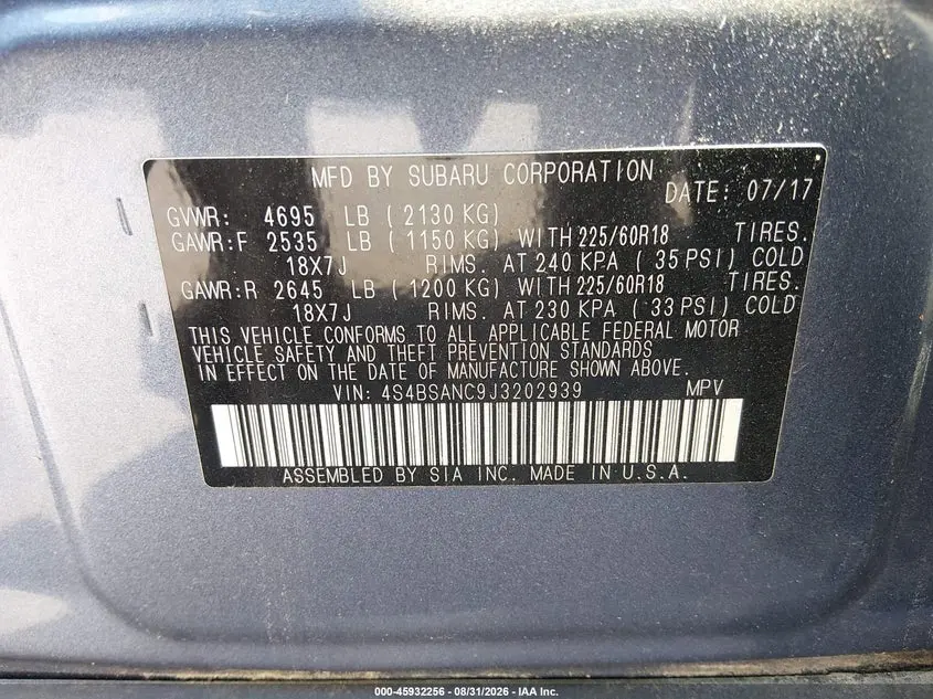 2018 SUBARU OUTBACK 2.5I LIMITED