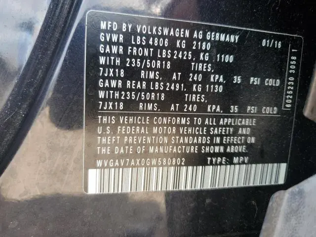 2016 VOLKSWAGEN TIGUAN S  