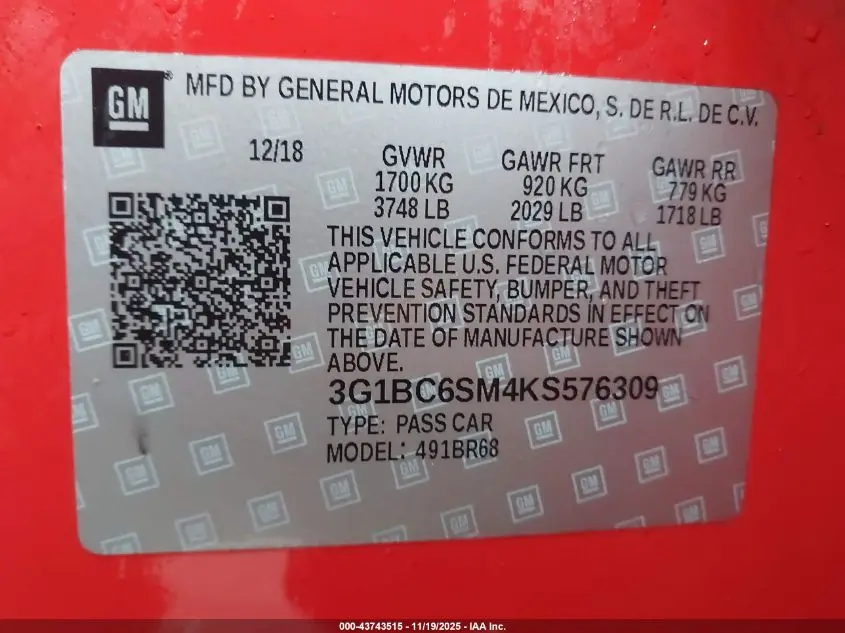 2019 CHEVROLET CRUZE LS