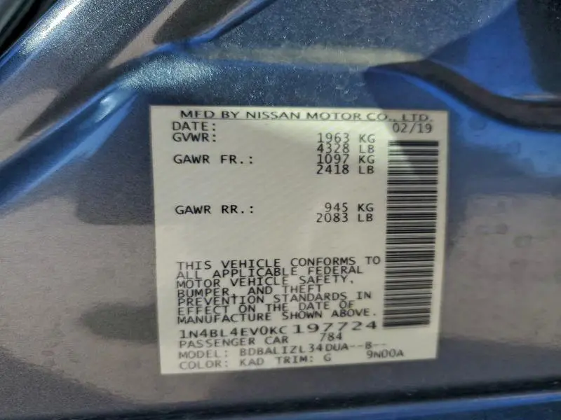 2019 NISSAN ALTIMA SL  