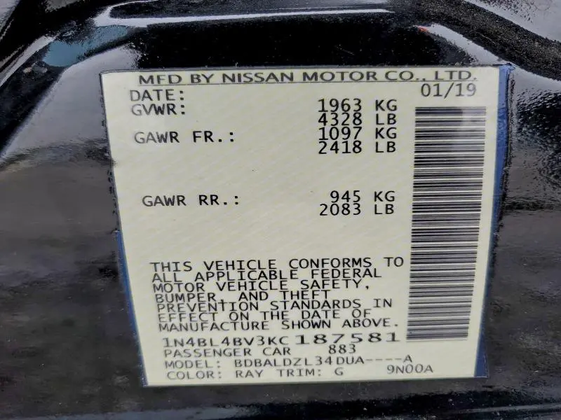 2019 NISSAN ALTIMA S  