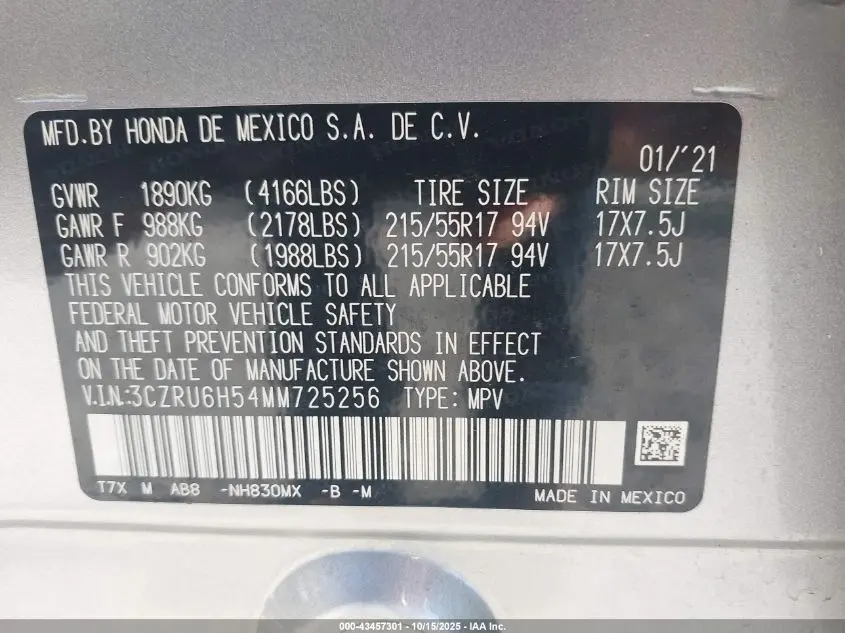 2021 HONDA HR-V AWD EX