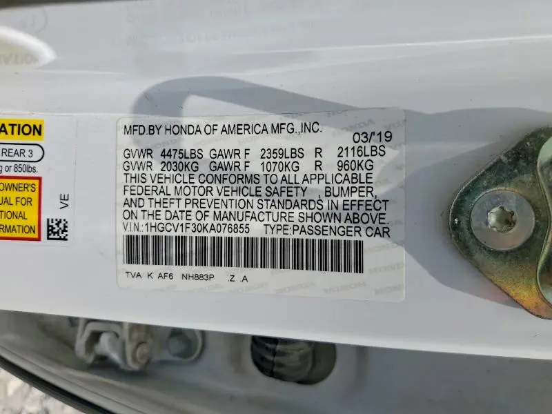 2019 HONDA ACCORD SPORT  