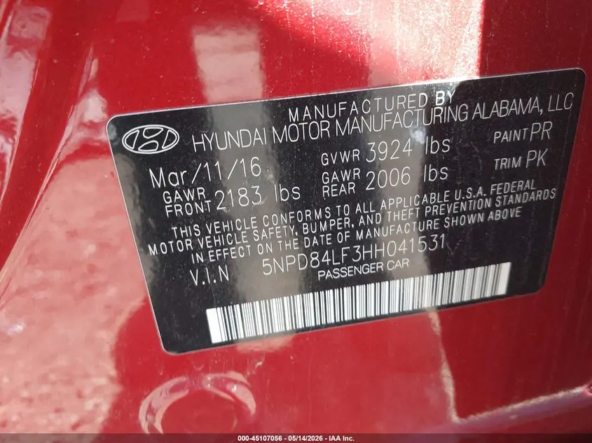 2017 HYUNDAI ELANTRA SE