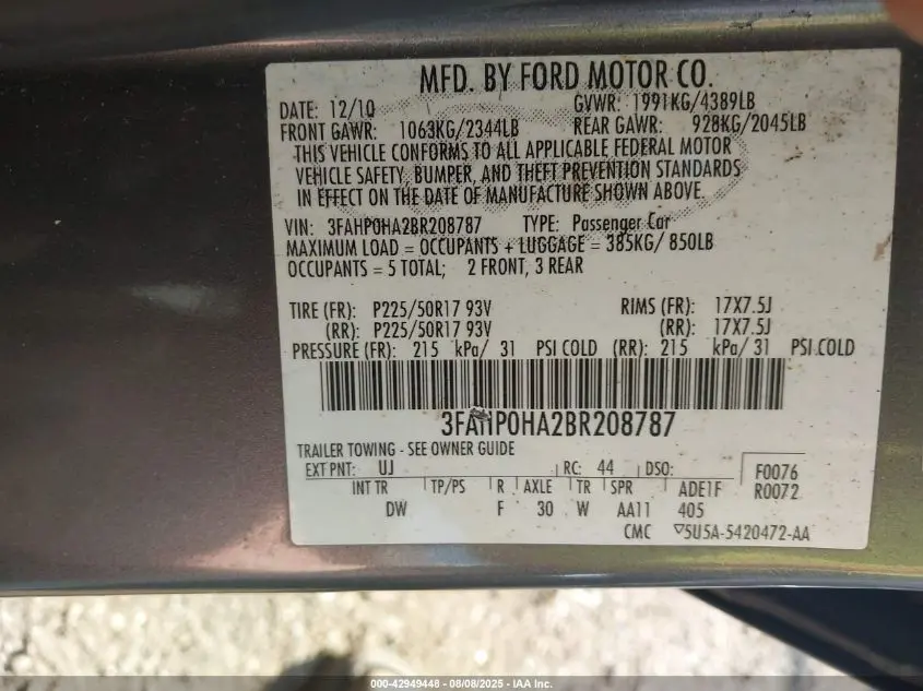 2011 FORD FUSION SE