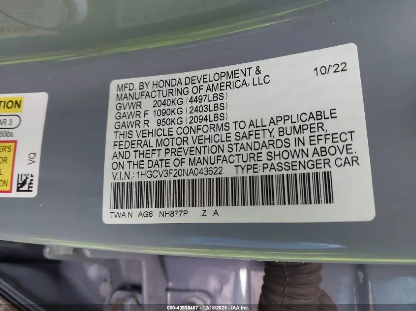 2022 HONDA ACCORD HYBRID SPORT