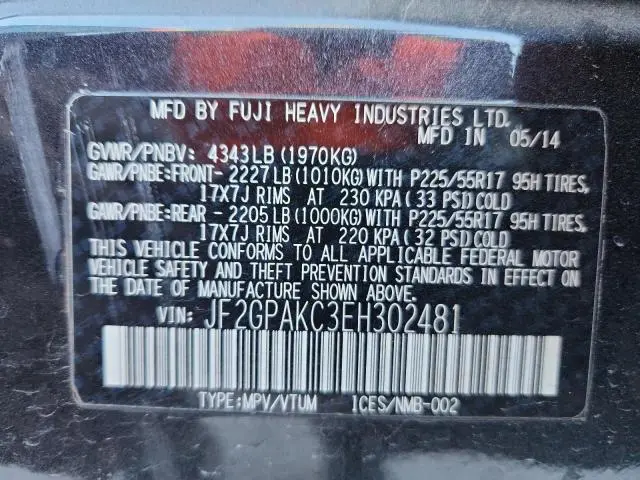 2014 SUBARU XV CROSSTREK 2.0 LIMITED  