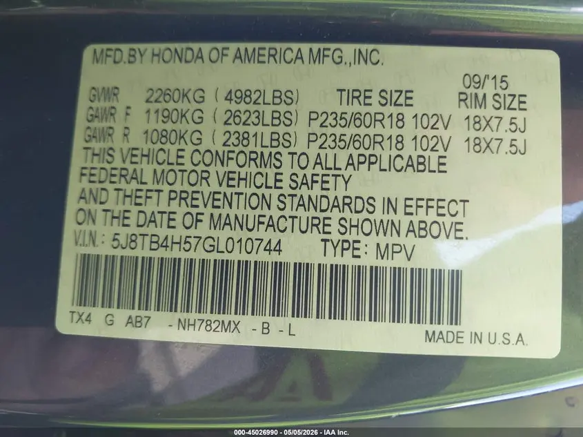 2016 ACURA RDX TECHNOLOGY   ACURAWATCH PLUS PACKAGES/TECHNOLOGY PACKAGE