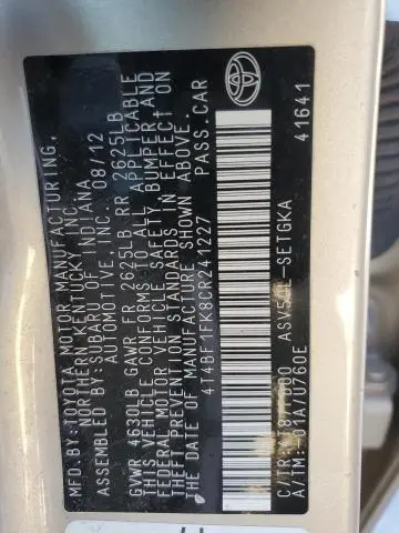 2012 TOYOTA CAMRY BASE  