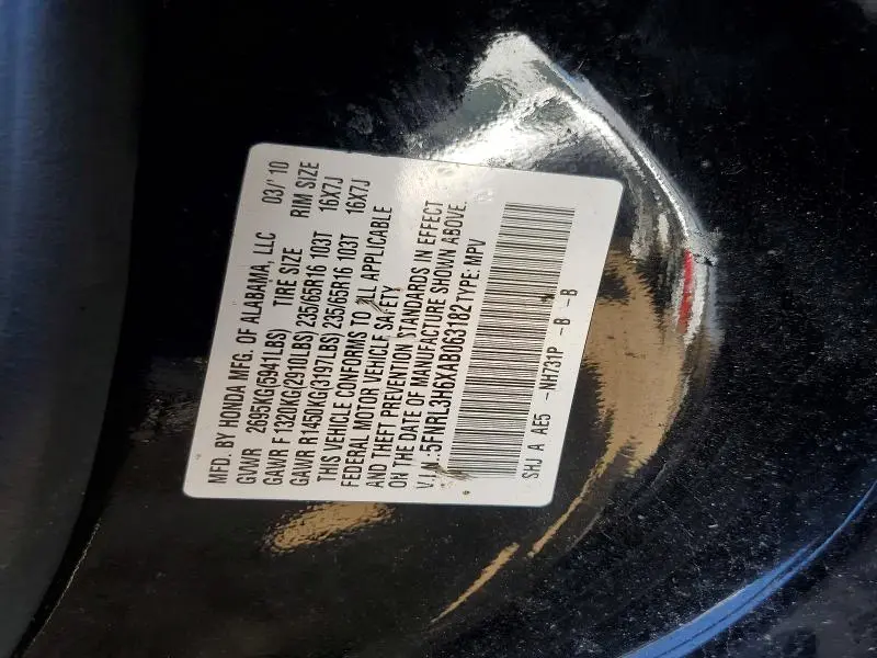 2010 HONDA ODYSSEY EXL  
