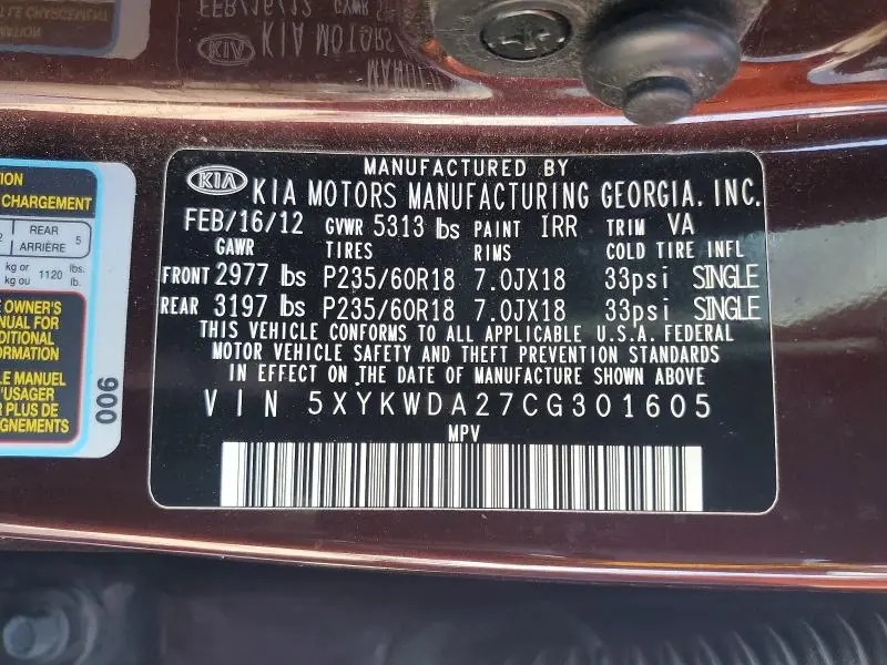 2012 KIA SORENTO SX  