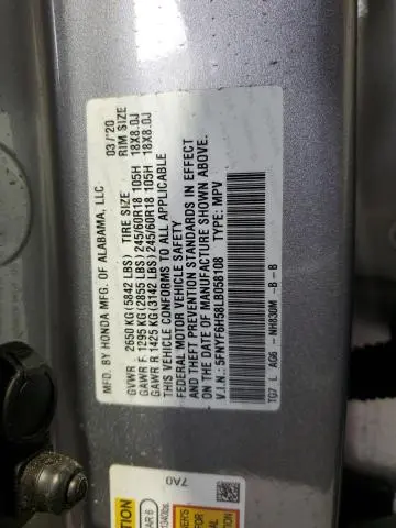 2020 HONDA PILOT EXL  