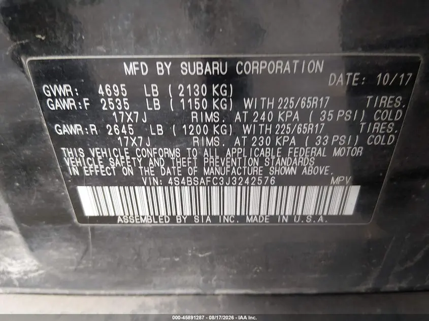 2018 SUBARU OUTBACK 2.5I PREMIUM