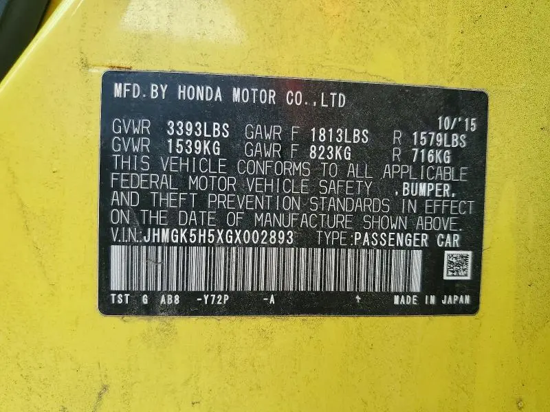 2016 HONDA FIT LX  